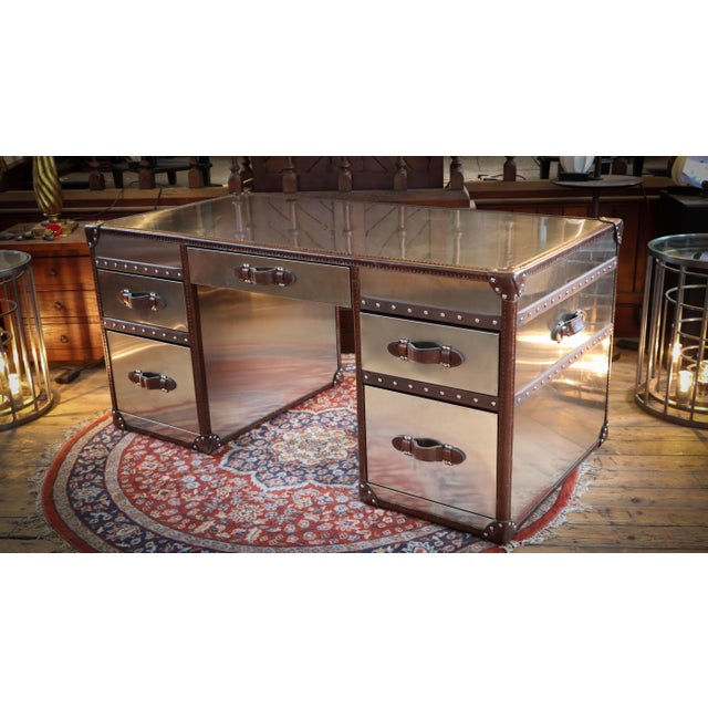 Stoneyhurst Mayfair Desk in Brushed Steel and Leather from Timothy Oulton, 2010s For Sale - Image 16 of 18
