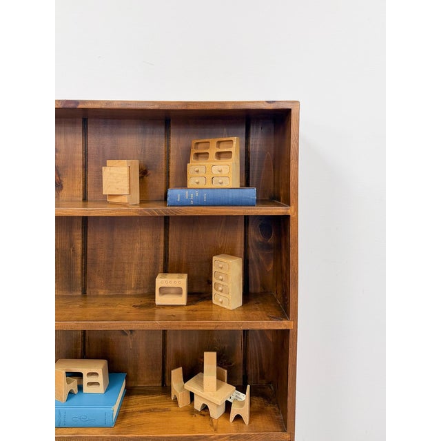 Vintage MCM Solid Walnut Four Shelf Bookcase Shallow Display MidCentury Shelving For Sale - Image 14 of 17