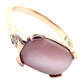 Cartier Tortue Diamond Mother of Pearl Rose Gold Ring, Size 5.25 For Sale