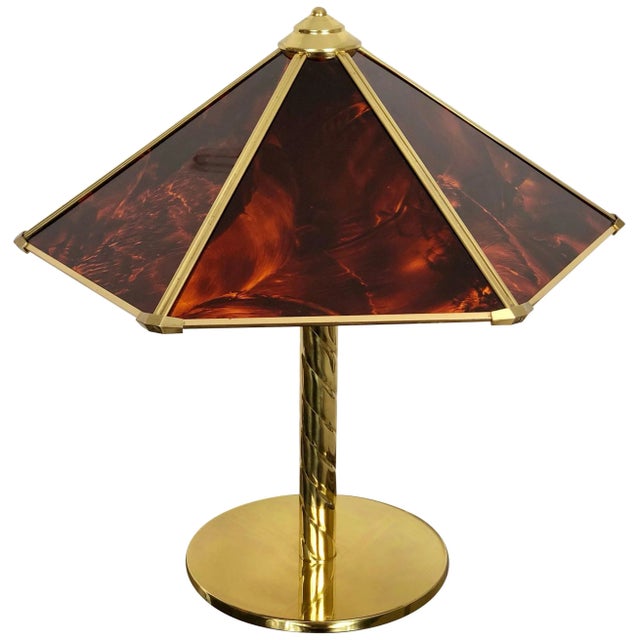 Vintage Brass & Faux Tortoise Acrylic Table Lamp by Sciolari, Italy, 1970s For Sale - Image 13 of 13