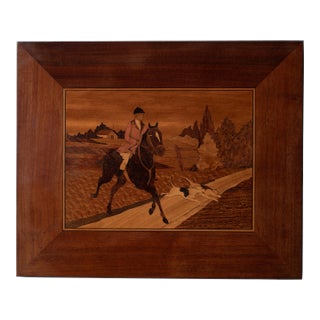 Marquetry Hunt Scene Panel, c.1920 For Sale