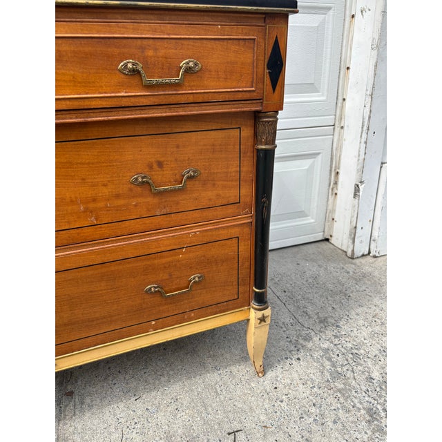 Vintage Neoclassical Empire Revival Brass Mounted Chest of Drawers With Ebonized Columns For Sale - Image 11 of 12