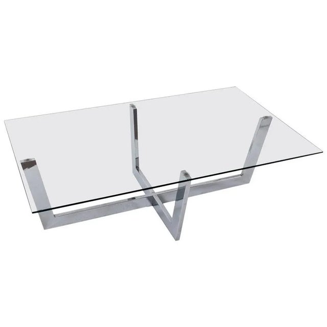 Silver Mid-Century Italian Chromed Steel Coffee Table with Crystal Glass Top, 1970s For Sale - Image 8 of 8