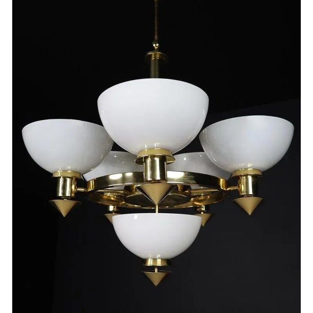 Sculptural Italian Chandelier in Brass & White Opaline Glass, 1970s For Sale - Image 10 of 18