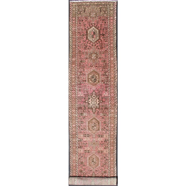 Long Narrow Persian Heriz Runner With Tribal Design in Pink and Taupe 2'5 X 15'5 For Sale - Image 13 of 13