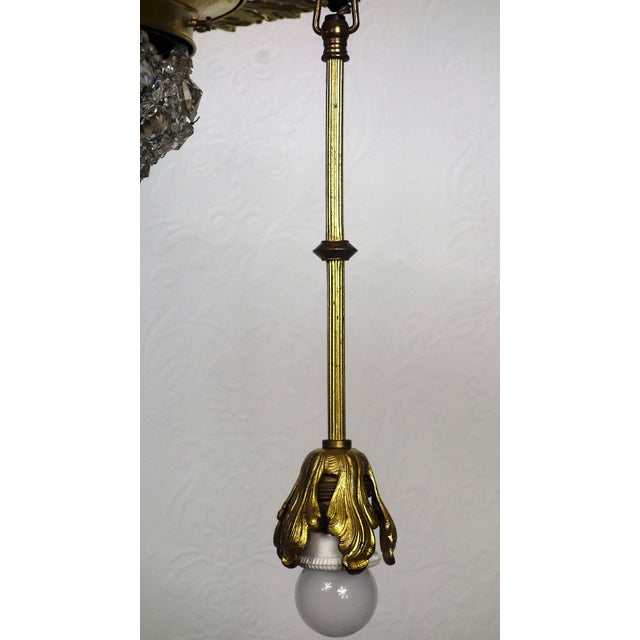 Antique Art Nouveau French Brass and Crystal Chandelier, 1890s For Sale - Image 6 of 13
