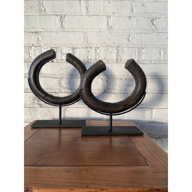 Early 20th Century A Pair of Antique African Bronze Ngelima Mounted Currency Bracelets For Sale - Image 5 of 5