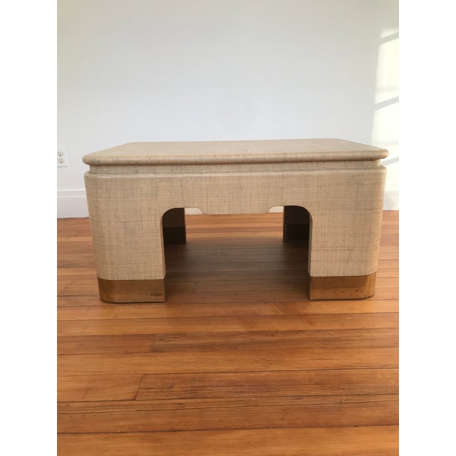 Vintage Lacquered Grasscloth Coffee Table With Brass Feet For Sale - Image 11 of 11