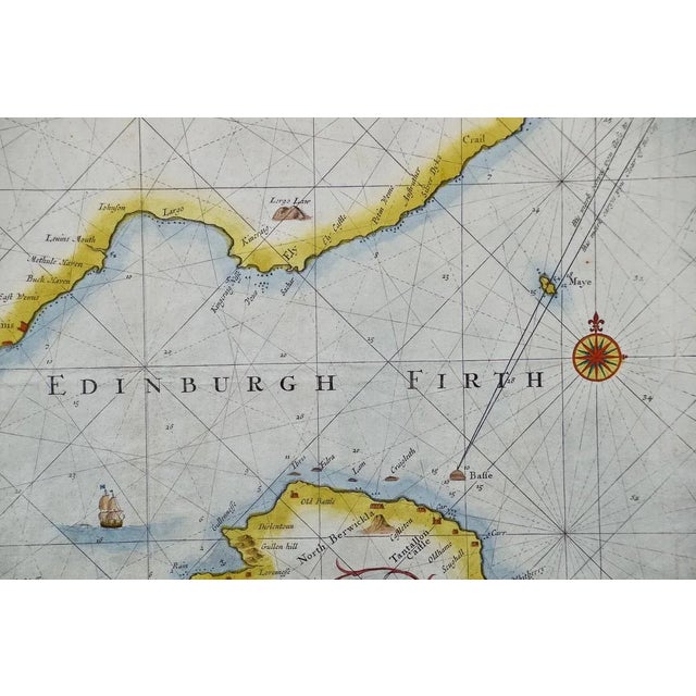 17th Century Edinburgh, Scotland: A 17th Century Hand-Colored Sea Chart of the Coast of Edinburgh, Scotland, 1693 For Sale - Image 5 of 5