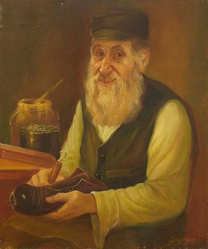 Marina Grigoryan, Shtetl Shoemaker Judaica Oil Painting