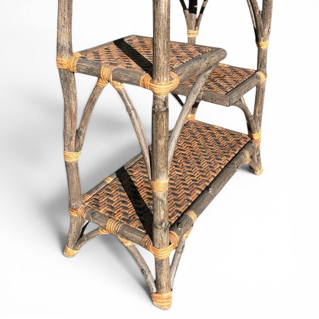 Tan Vintage Rattan Wrapped Etagere With Staggered Shelving For Sale - Image 8 of 8