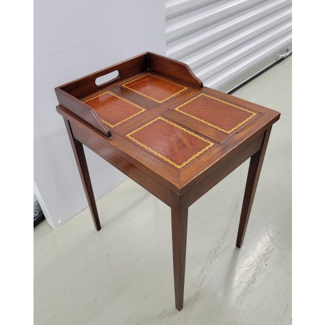 Traditional Petite 20th C Mahogany and Leather Side Table For Sale - Image 3 of 6