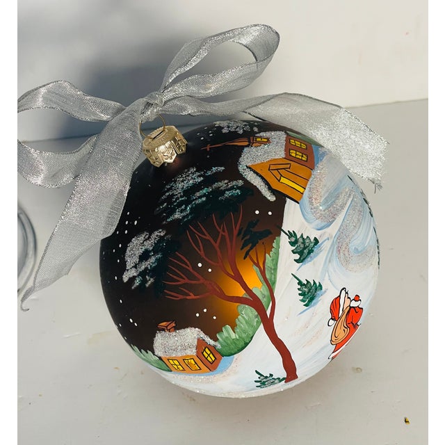 Traditional Vintage Jumbo Bronze Gkass Christmas Ornament Handpainted For Sale - Image 3 of 5