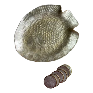 Capiz Shell Fish Shaped Platter and 6 Coasters