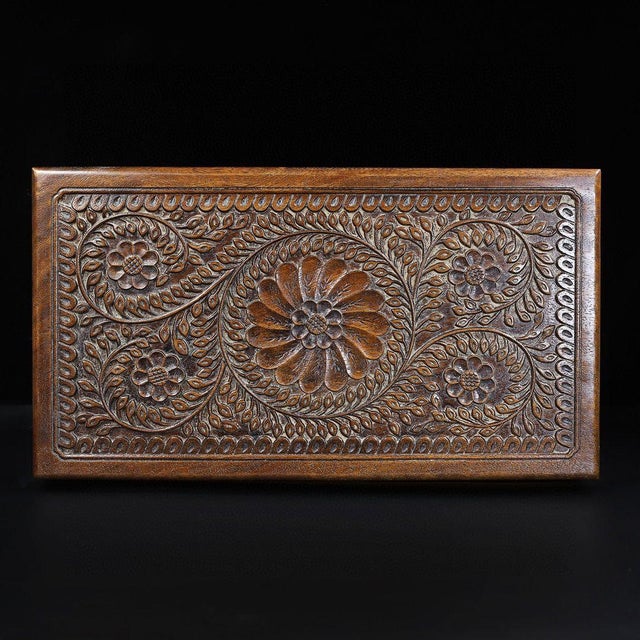 Vintage Chinese Huali Rosewood Box | Carved Floral Motif Storage Chest For Sale - Image 4 of 9