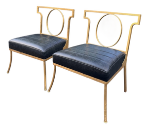 Custom Gilded Iron & Leather Chairs After Billy Haines