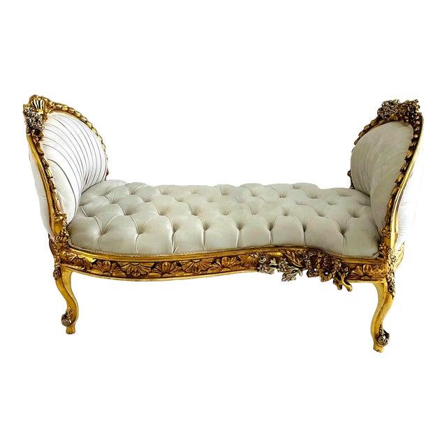 Marquis French Tufted Bench White Velvet For Sale