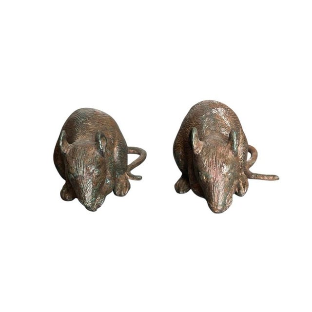 Traditional Whimsical Pair of Miniature Verdigris Bronze Mice Sculptures - a Pair For Sale - Image 3 of 11