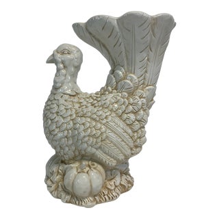1980s Vintage Americana Large Scale Ceramic Turkey Vase Centerpiece. For Sale