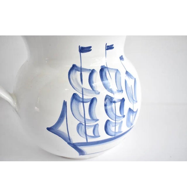 Vintage Italian Blue & White Sailing Ship Pitcher Bring a touch of coastal Italian charm to your table with this vintage...