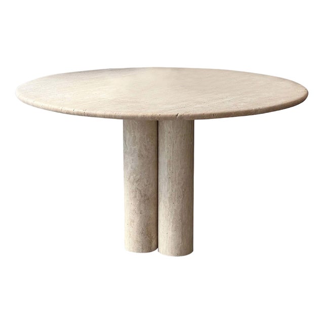 Cream Travertine Round Dining Table from My Habitat Design For Sale