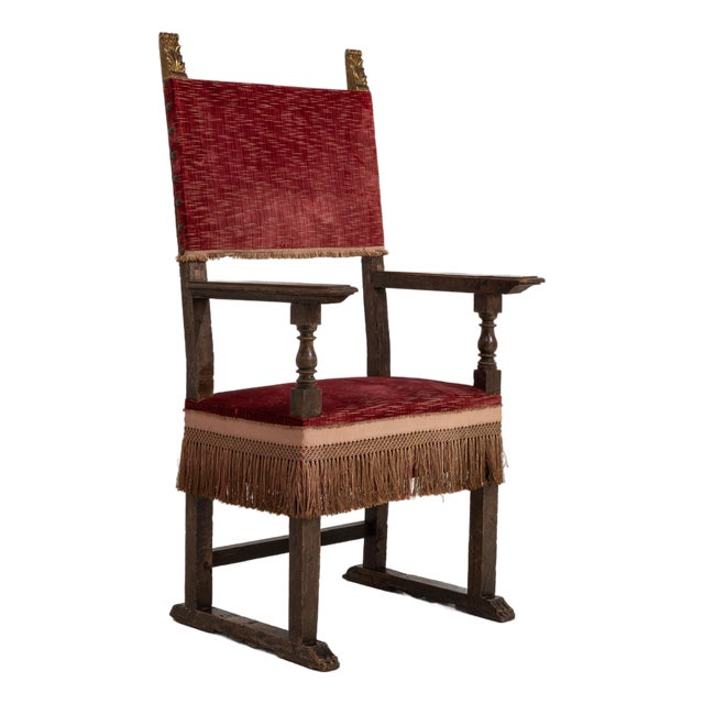 Renaissance Throne With Red Velvet Upholstery For Sale