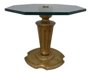 Vintage French Regency Gold Glass Top Lamp End Table