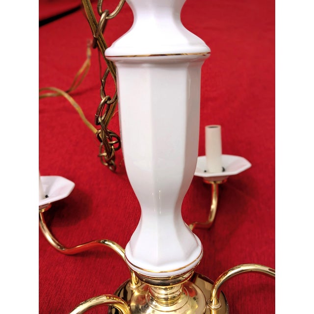 Vintage Brass & White Porcelain 5-Light Chandelier Gilded Georgian For Sale - Image 9 of 12