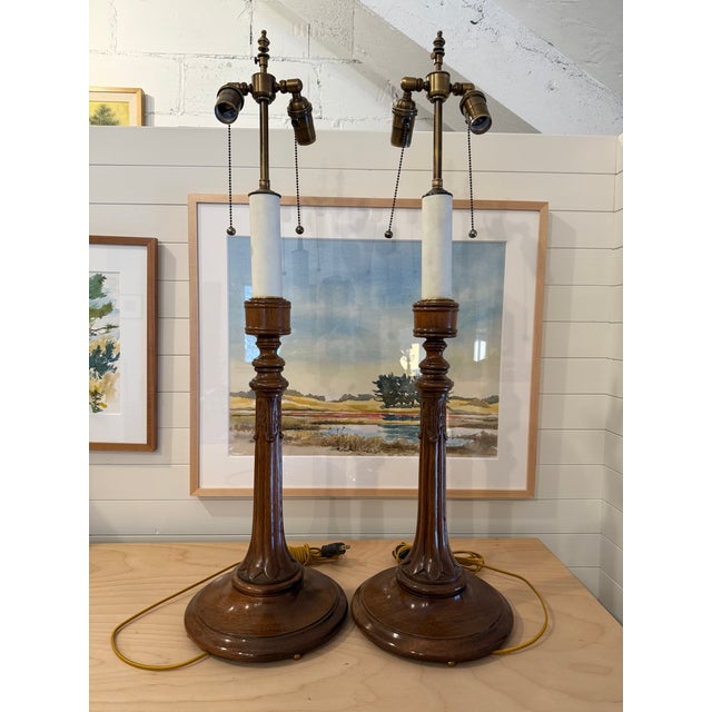 Vintage Regency Style Mahogany Candlestick Lamps - a Pair For Sale - Image 15 of 15