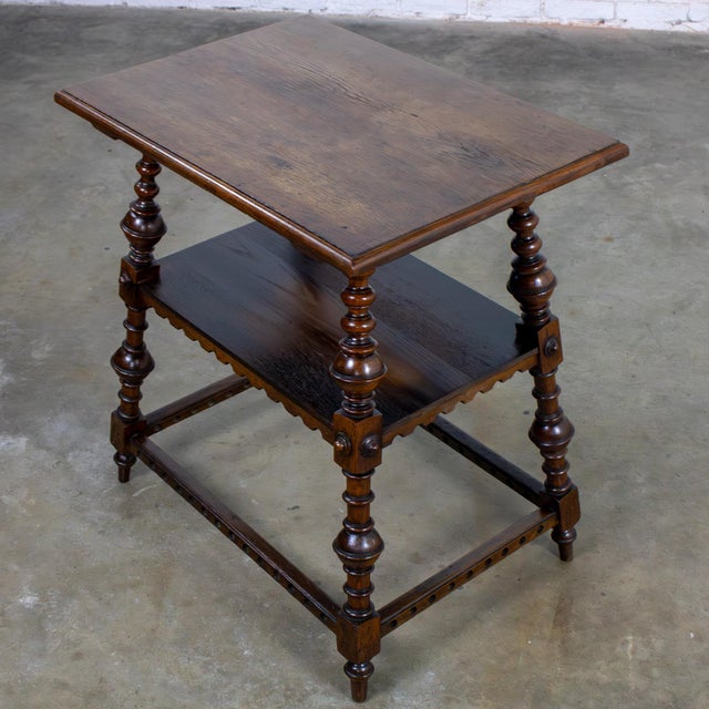 Late 19th to Early 20th Century Wilhelminian or Jacobean Revival Oak Side or Lamp Table With 2 Tier Design For Sale - Image 6 of 18