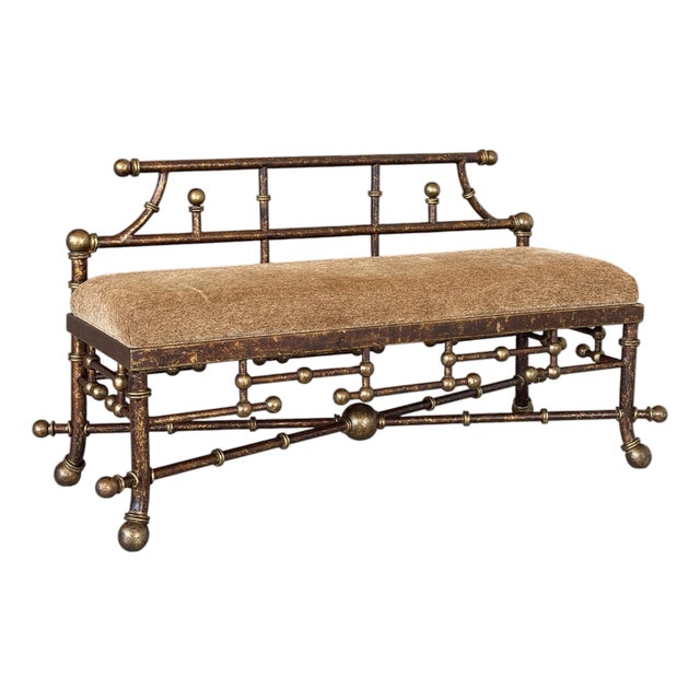 Vintage Hollywood Regency Gilt Metal Ball Finial Bench For Sale