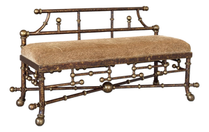 Vintage Hollywood Regency Gilt Metal Ball Finial Bench