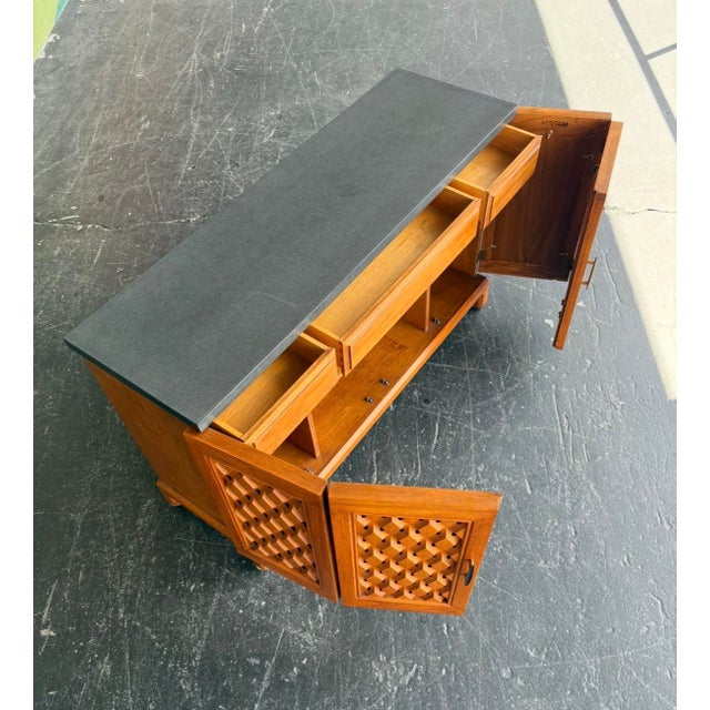 Mid Century Heritage Slate Top Petite Credenza W Reversible Door Panels For Sale - Image 10 of 17
