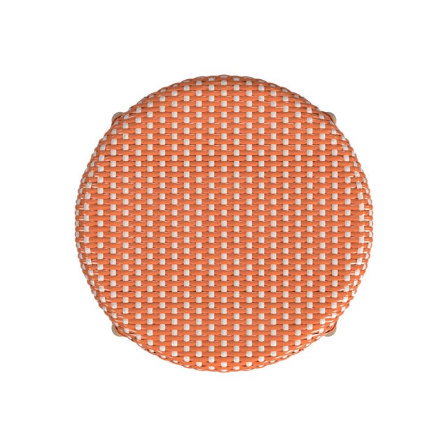 Tobias 24 in. Seat Height Round Rattan Backless Counter Stool, Orange/White Dot/ Natural Rattan Frame For Sale In Chicago - Image 6 of 7