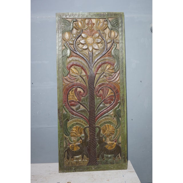 Hand-Carved Tree of Life Barn Door Panel in Earthy Patina | Vintage Architectural Wall Art 84x36 For Sale - Image 9 of 11