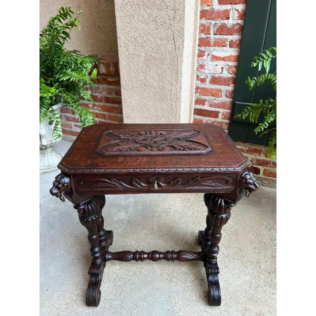 Gothic Antique French Console Side Table Renaissance Petite Gothic Carved Oak C1880 For Sale - Image 3 of 12