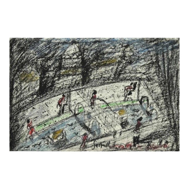 Nazareno Gattamelata, Roman Bridges on the Tiber, Oil Pastel, 1970s For Sale