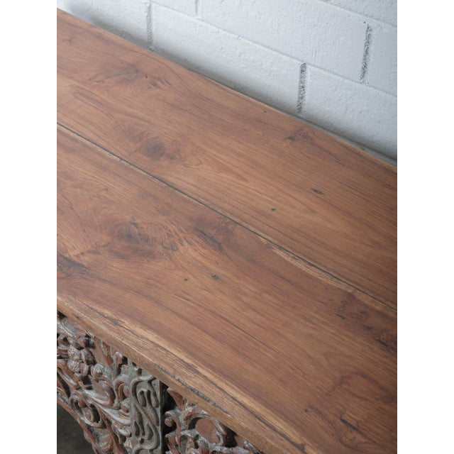 Vintage Hand-Carved Wooden Console Table With Ornate Floral Details For Sale - Image 4 of 7