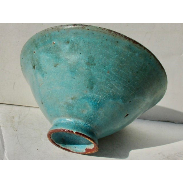 Contemporary Teal Blue Glazed Art Bowl Circa 1990s For Sale - Image 3 of 8