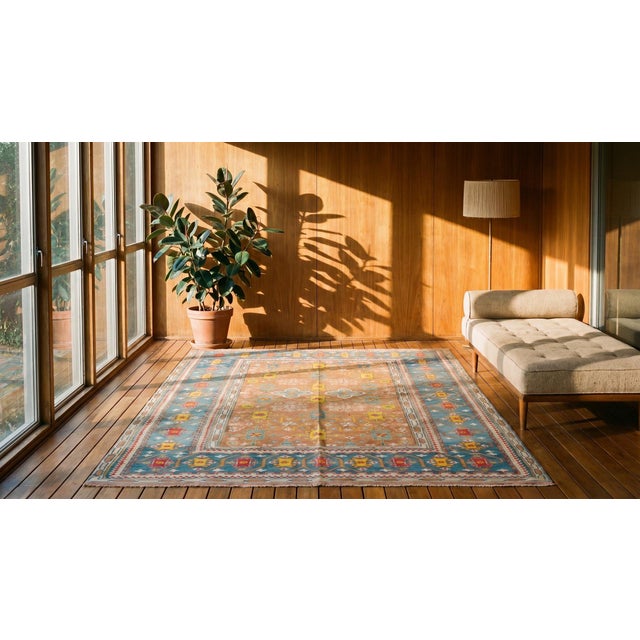 1890s Tan Camel Geometric Antique Indian Agra Rug 5' X 7' 4" Cotton Knotted Carpet For Sale - Image 9 of 9