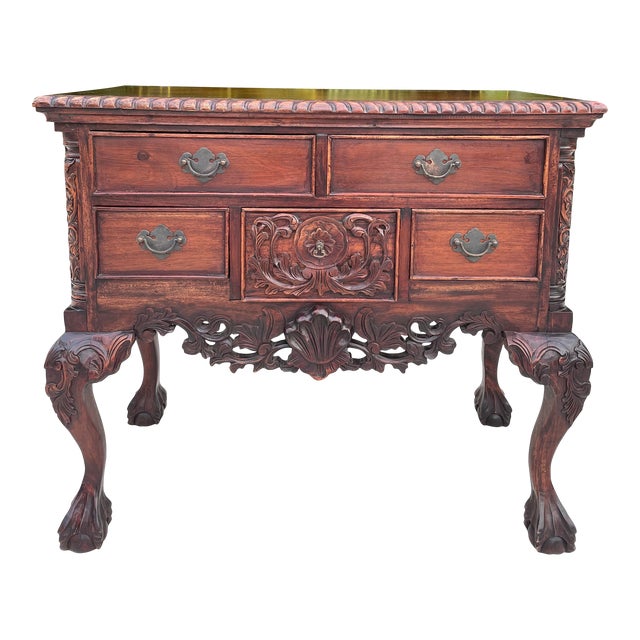 Vintage From 1960's Carved Mahogany Chippendale Side Entrance Server Table For Sale