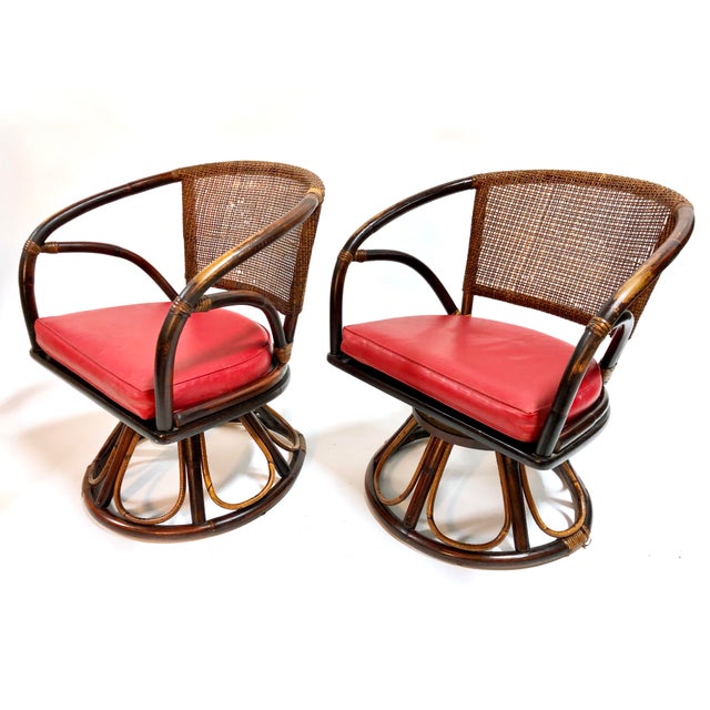 Boho Chic Mid Century Rattan / Cane Swivel Chairs—a Pair Chairish