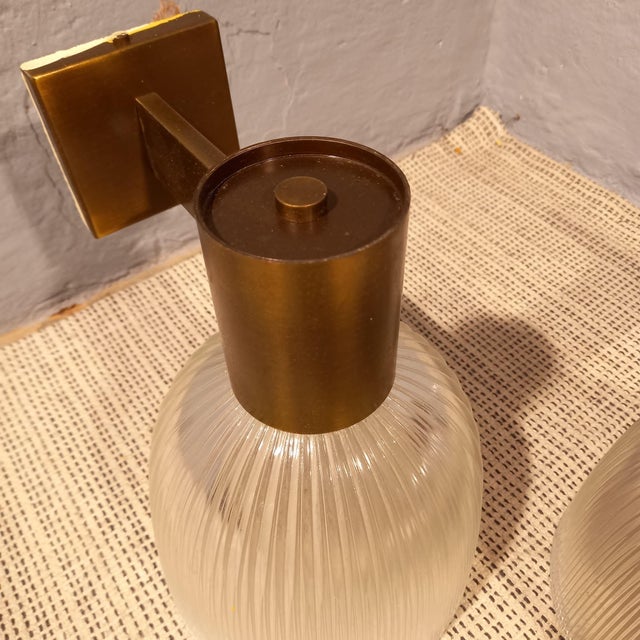 Brass Wall Lamps with Ribbed Glass from Fidenza Vetraria in the Style of Azucena, 1950s, Set of 2 For Sale - Image 6 of 10