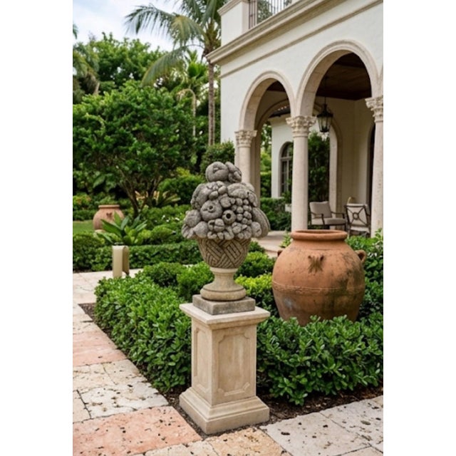Vintage Classical Cast Stone Fruit & Floral Urn Finial / Garden Basket Sculpture For Sale - Image 9 of 11