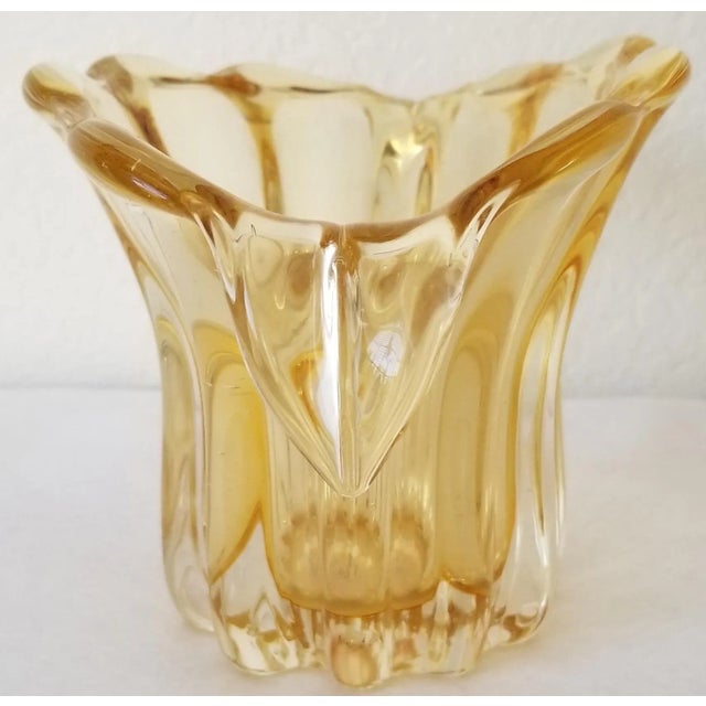 Mid-Century Modern Vintage Teleflora Champagne Gold Thick Art Glass Vase For Sale - Image 3 of 6