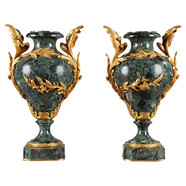 Late 19th Century Vases in Marble and Gilt Bronze, Set of 2 For Sale