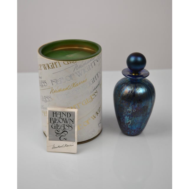Perfume Bottle in Blue Iridescent Art Glass from Isle of Wight, 1970s For Sale - Image 4 of 13