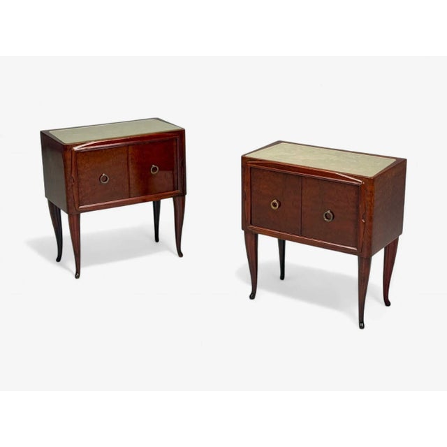 Osvaldo Borsani attr., Exotic Wood, Glass, Brass, Nightstands, Italy, 1960s Pair of commodes or bedside tables attributed...