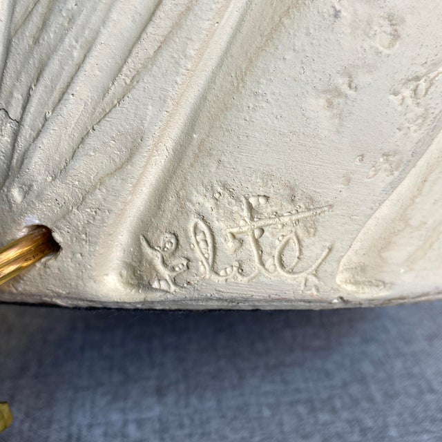 Almond Signed Vintage 1980’s Postmodern Plaster Swirl Table Lamps - A Pair For Sale - Image 8 of 9