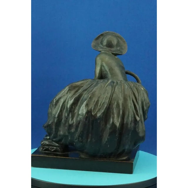 Black Art Nouveau Ceramic Sculpture Depicting a Lady on a Thonet Chair by Guido Cacciapuoti, Naples, Italy, Early 1900s For Sale - Image 8 of 18